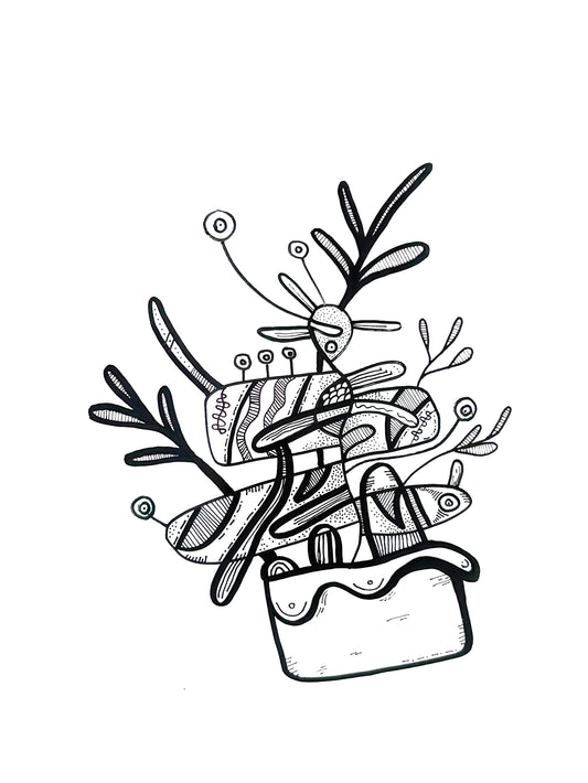 Maceta abstracta con plantas